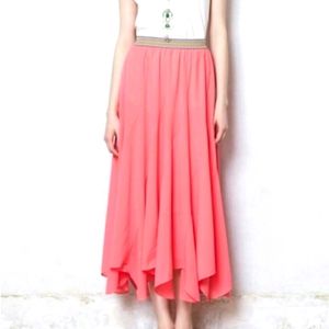 Anthropologie VANESSA VIRGINIA Colima pink flowy boho handkerchief maxi skirt